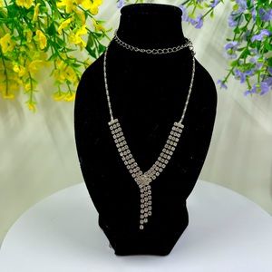 After Thoughts Signed Vintage Y2K Crystal Y Necklace